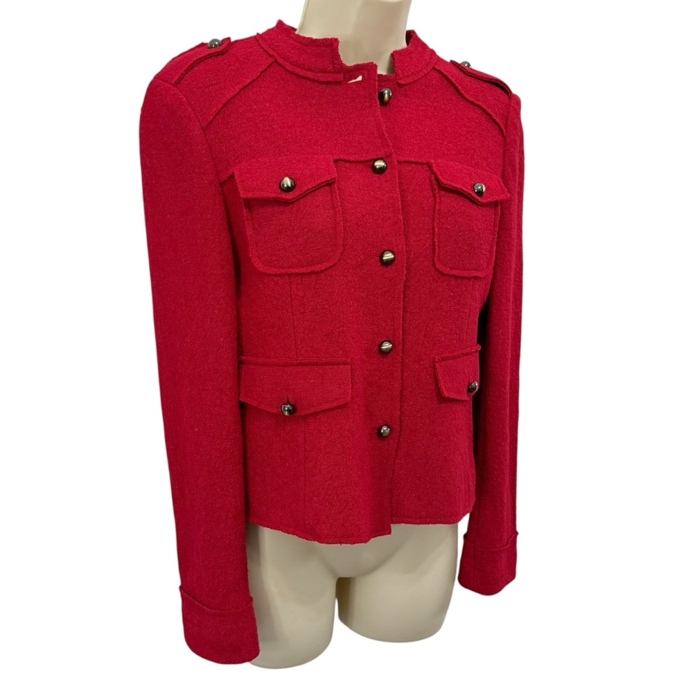 Laudrew Womens Red Wool Military Style Gold Buttons Lightweight Jacket Blazer 4